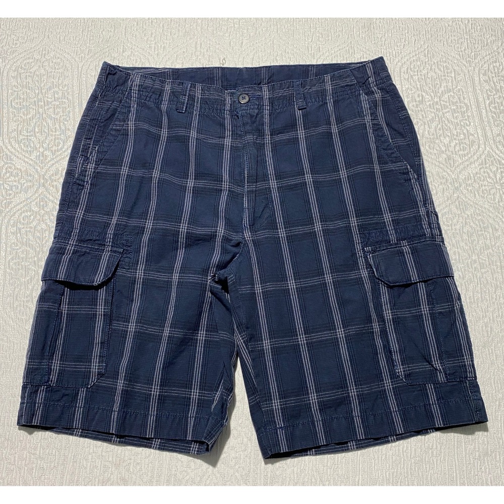 Axis LA Mens Navy Blue Plaid Cargo Shorts Sz 34 Checkered Utility Casual Summer